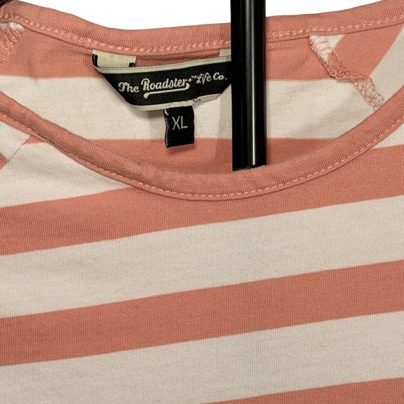 The Roadster Co Striped Dusty Pink and White Short Sleeve Tee - Picture 3 of 4